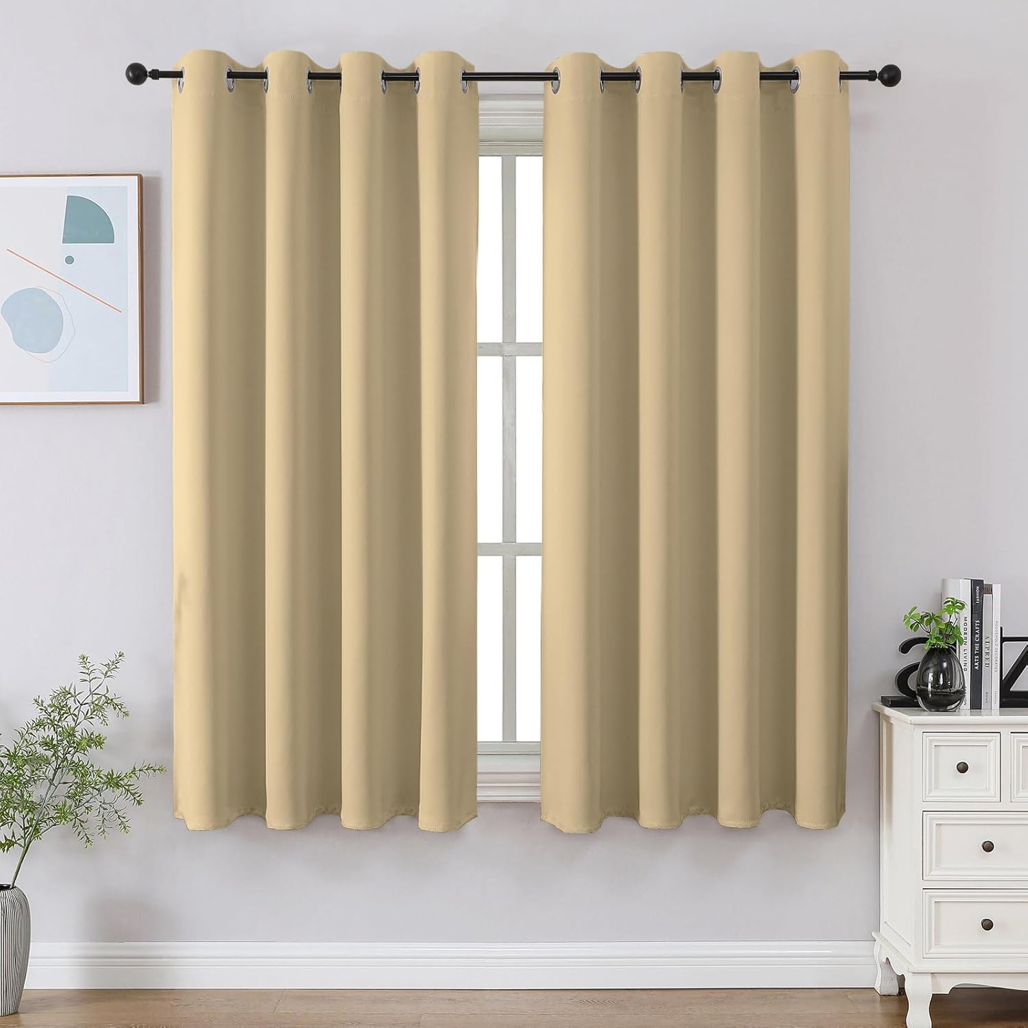 Cucraf Beige Blackout Curtains 45 inch Length 2 Panels Set, Room Darkening Drapes for Living Room Bedroom, Thermal Insulated Light Blocking…