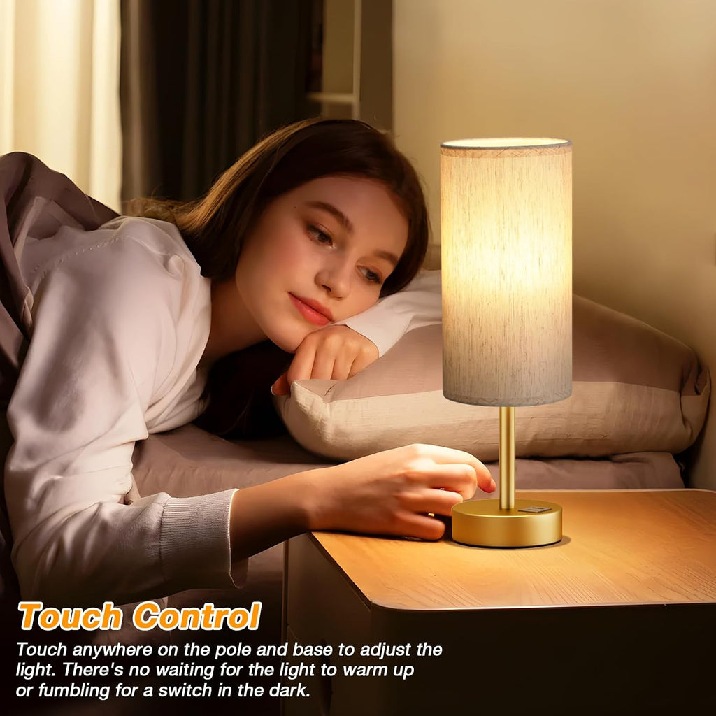 Dicoool Small Touch Bedside Lamp with USB - 3 Way Dimmable Gold Table Lamp for Bedroom, Nightstand Lamp with Gold Charging Station for…