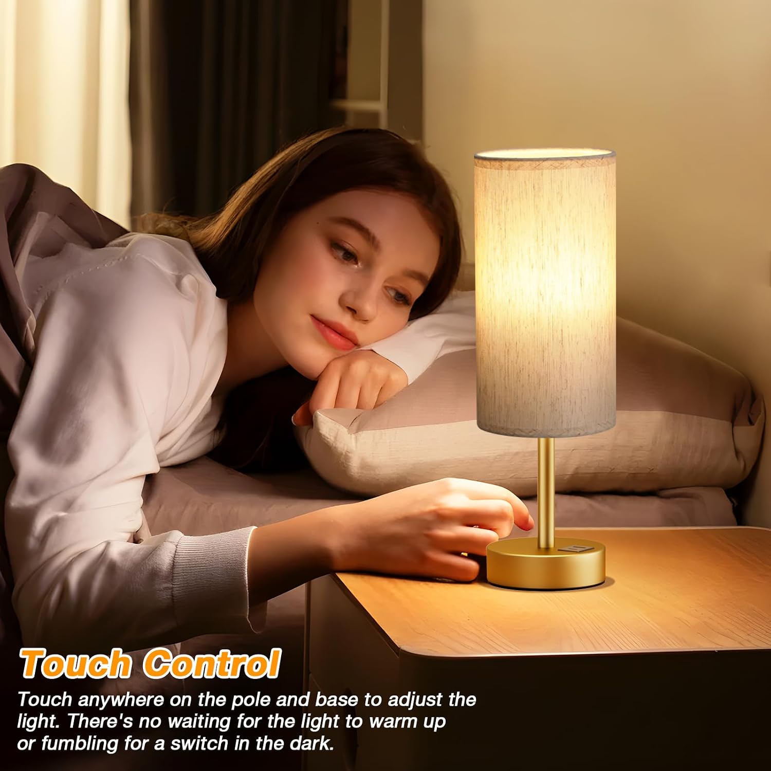 Dicoool Small Touch Bedside Lamp with USB - 3 Way Dimmable Gold Table Lamp for Bedroom, Nightstand Lamp with Gold Charging Station for…