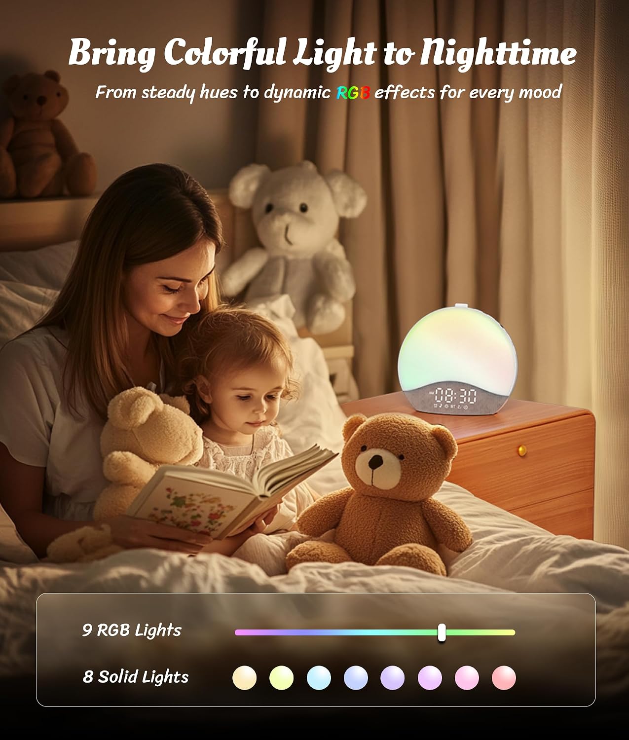 ecozy Sunrise Alarm Clock, White Noise Sound Machine, Alarm Clock for Bedrooms, 26 Soothing Sounds, 17 Night Lights, Bluetooth Speaker…