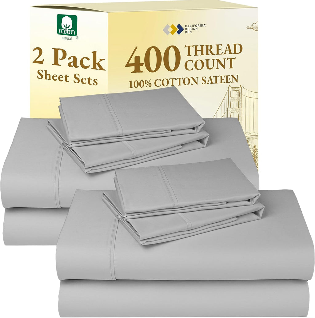 CaliforniaDesignDen California Design Den Pack of 2 Full Size Sheet Sets 400 Thread Count 100% Cotton Sateen - Soft and Breathable Sheets,…