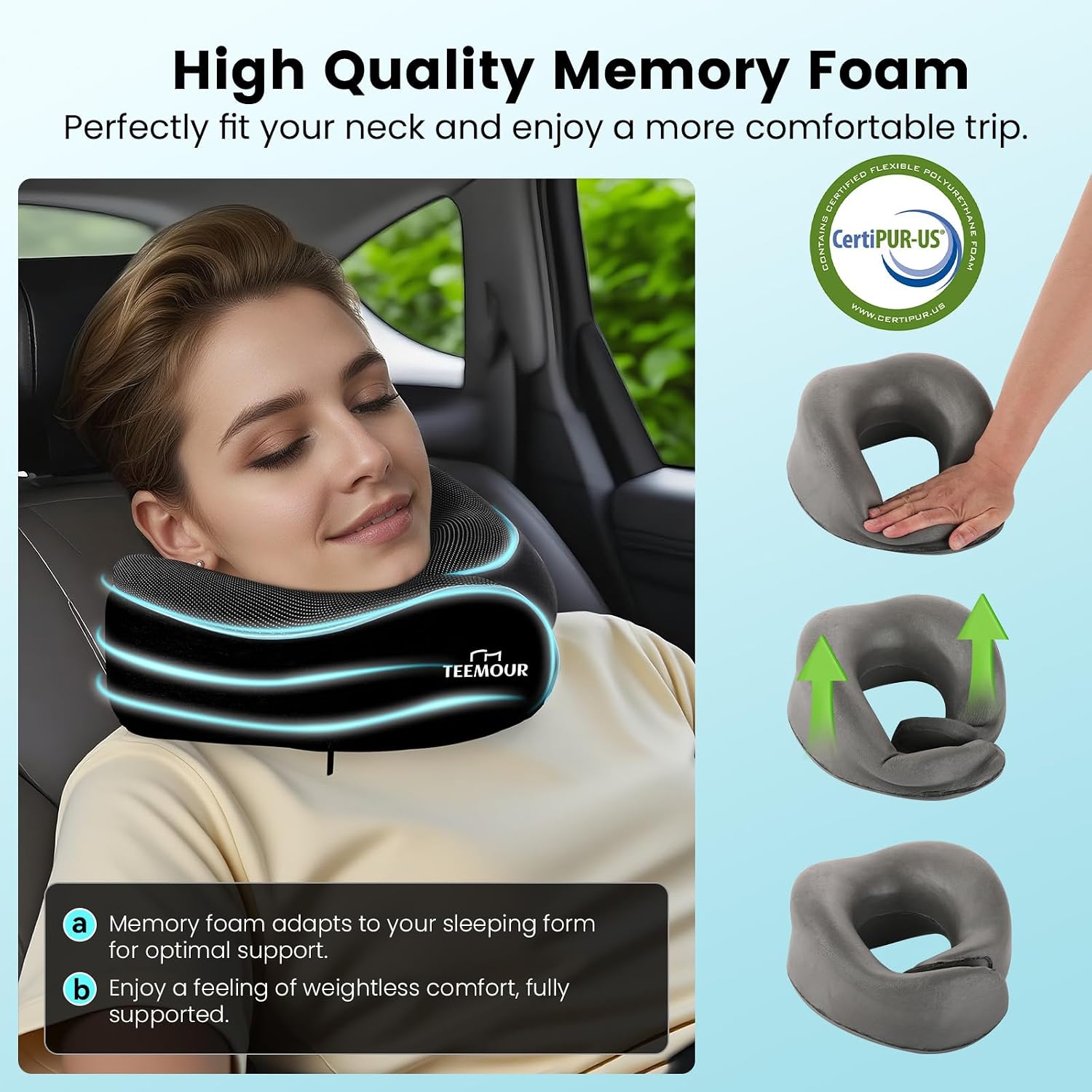 Travel Pillow Neck Pillow for Airplane Travel Essentials - Memory Foam Travel Neck Pillow, Stops Head Bobbing With Eye Mask & Earplugs…