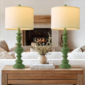 BOBOMOMO 27" Sage Green Table Lamps Set of 2, Large Farmhouse Resin Lamps with Linen Shades, Green Vintage Lamps for Living Room…