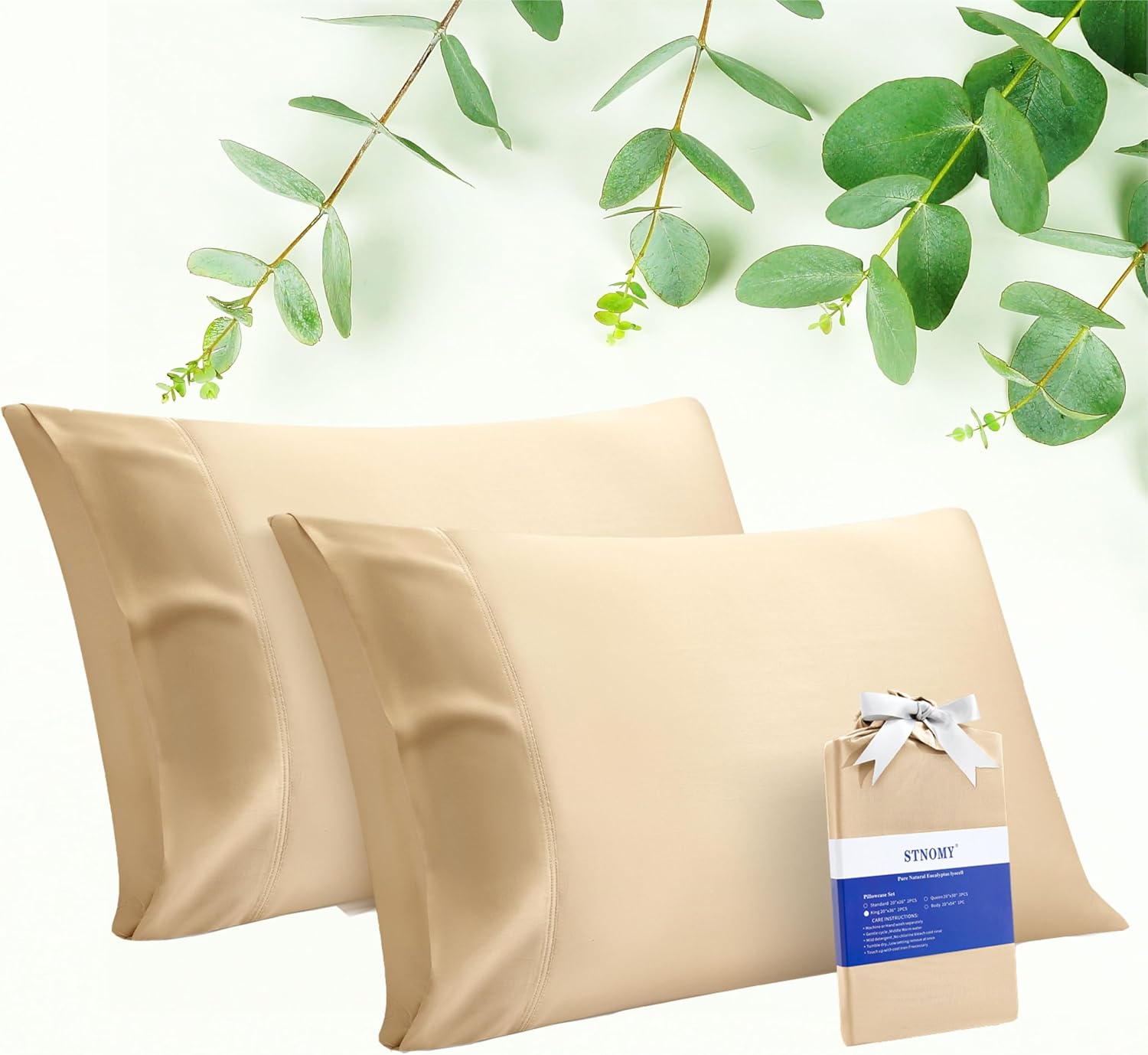 Stnomyhome 100% Eucalyptus Tencel Lyocell Cooling Pillowcase Set of 2, Moisture Wicking, Temperature Regulating, Soft &Smooth Sateen Pillow…
