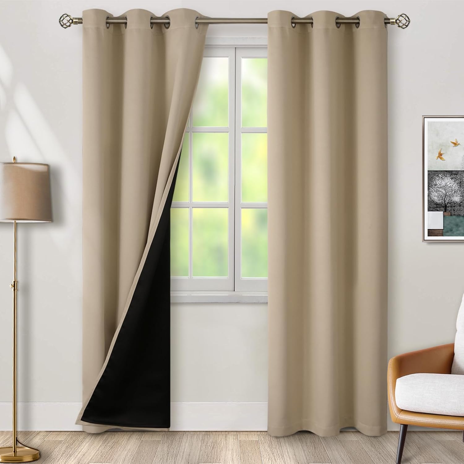 BGment Thermal Insulated 100% Blackout Curtains for Bedroom with Black Liner, Double Layer Full Room Darkening Noise Reducing Grommet Curta…