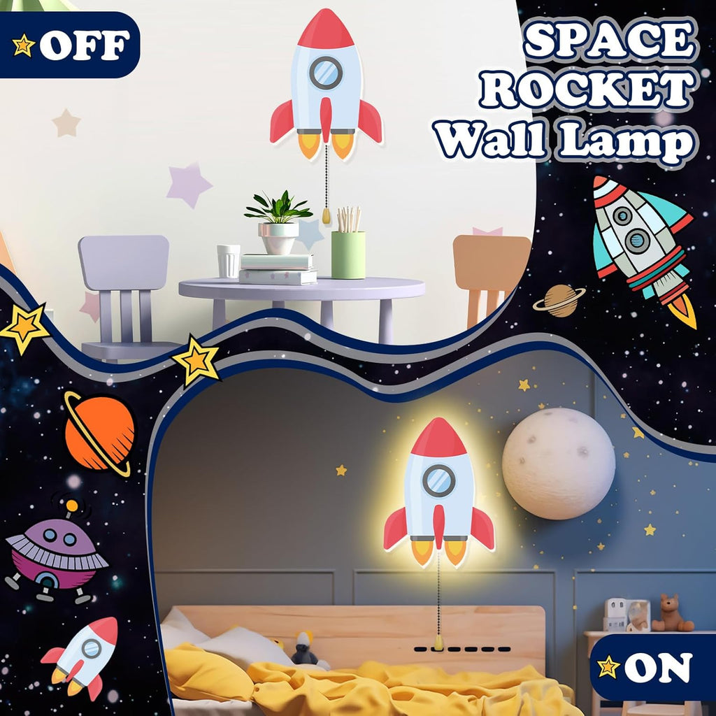 Aurelema Space Rocket Night Light Wall Lamp Sleeping Nursery Lighting Cute Floating Battery Operated Hanging Lamp for Baby Boys Girls…