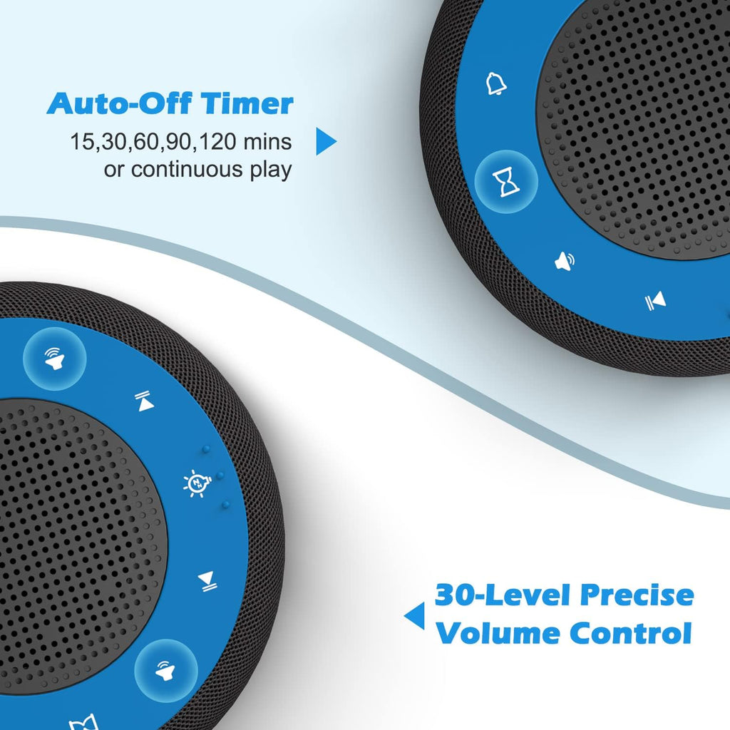 Buffbee Sound Machine & Alarm Clock 2-in-1, 0-100% Clock Face Brightness, Bottom Colored Light, Sleep Timer, Precise 30-Level Volume…