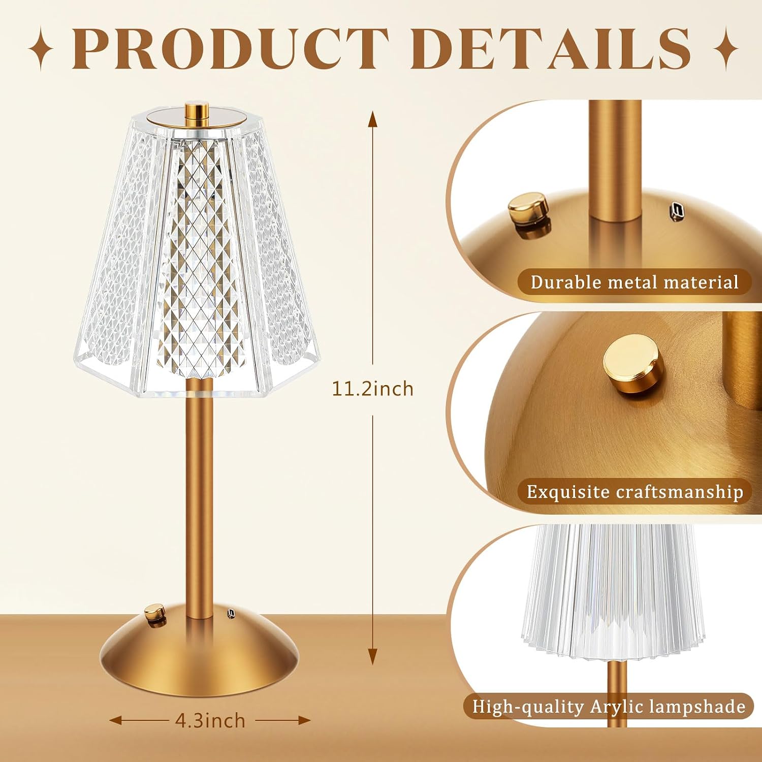 Liliful 2 Pcs Cordless Table Lamp Rechargeable Touch LED Small Gold Portable Battery Operated USB-c Desk Lamp 3 Color Dimmable for…