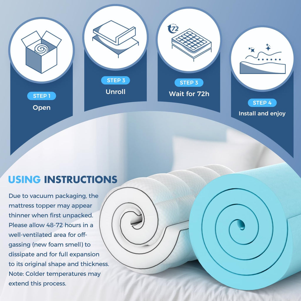 Missleep Queen Size 4 Inch Memory Foam Mattress Topper, 2 Inch Cooling Gel Memory Foam, 2 Inch Soft Pillow Top Pad, Breathable Mattress Cov…