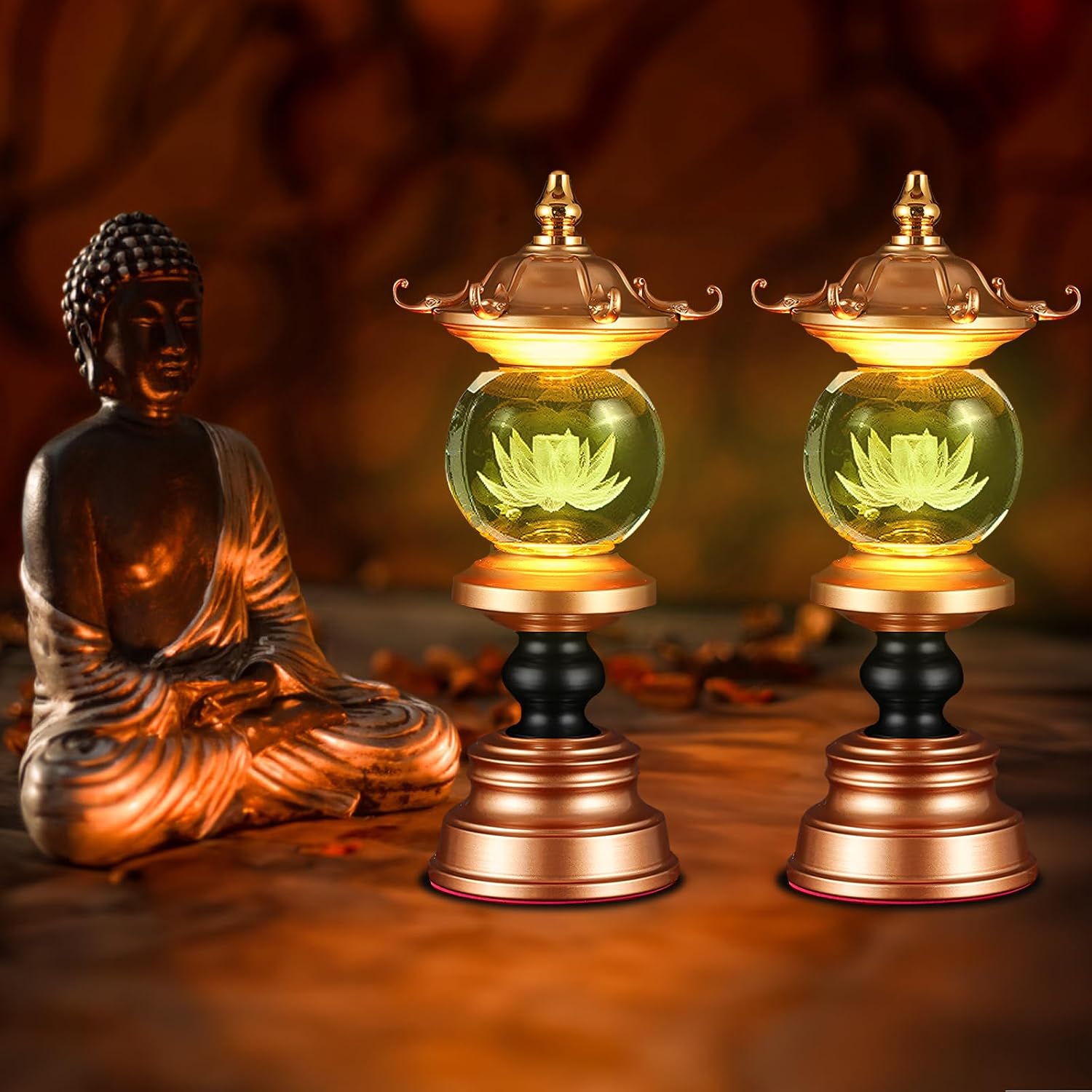 11 Inch 1 Pair 7 Color LED Lotus Lamp Lights - Lotus Lights with Adjustable Switch for Buddhist Occasions, Meditation Buddhist Supplies