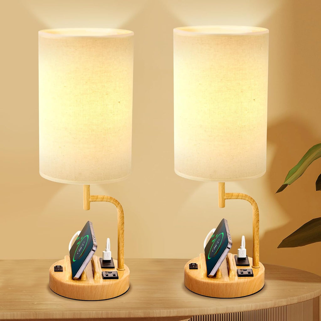 Dreamholder Table Lamp with 3 USB Charging Ports, Modern Desk Lamp with AC Outlet and Phone Stands, Perfect Bedside Lamp for Bedroom…