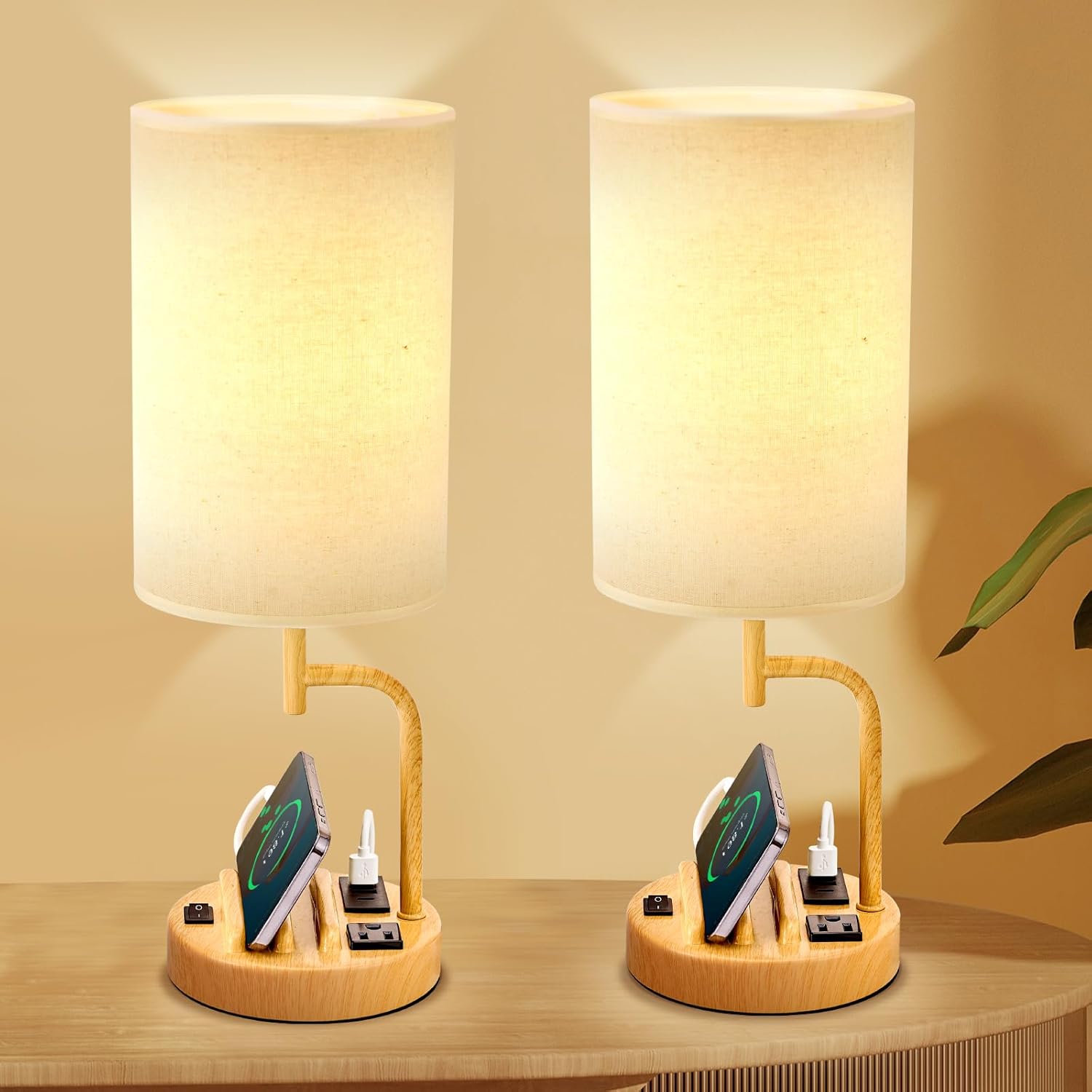 Dreamholder Table Lamp with 3 USB Charging Ports, Modern Desk Lamp with AC Outlet and Phone Stands, Perfect Bedside Lamp for Bedroom…