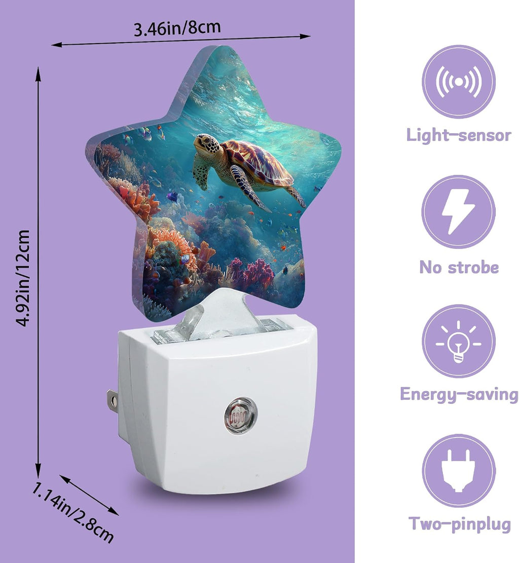 Sea Turtle Night Lights Plug Into Wall, Colorful Coral Dusk to Dawn Light Sensor Night Light for Kids, Energy Efficient Sleep Friendly Lamp…