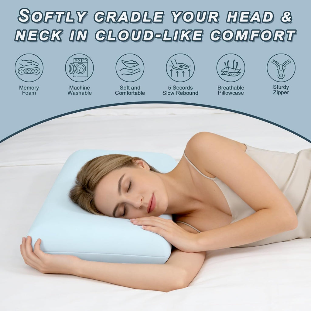 Comforshare Home Blue Memory Foam Pillows Set of 2, Bed Pillows with Cooling Removable Cover, Neck Support for Back Stomach Side Sle…
