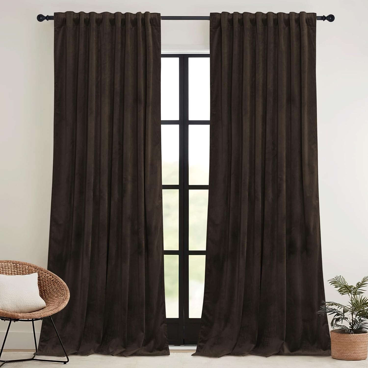 Rybhome RYB HOME Brown Velvet Curtains for Bedroom Living Room, Thermal Insulated Privacy UV Heat Blocking Luxurious Drapes for Nursery Din…