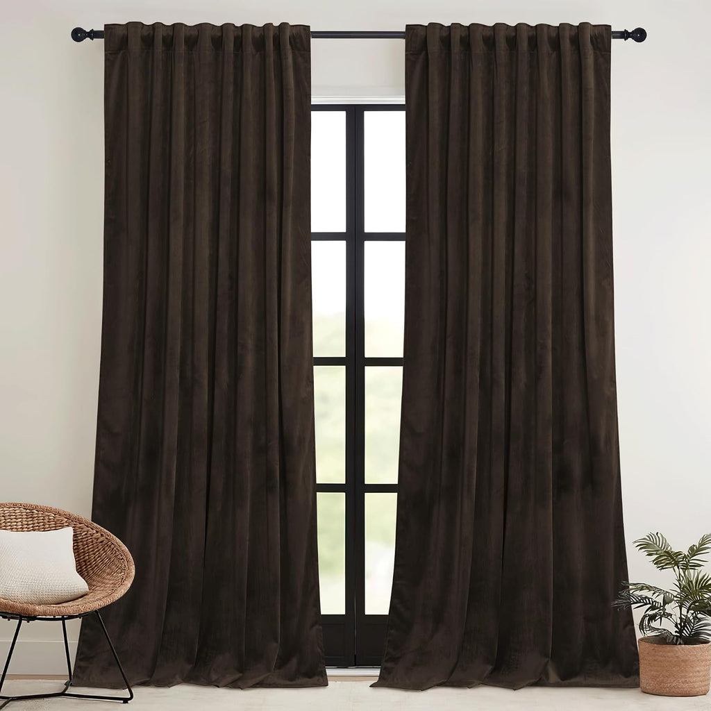 Rybhome RYB HOME Brown Velvet Curtains for Bedroom Living Room, Thermal Insulated Privacy UV Heat Blocking Luxurious Drapes for Nursery Din…