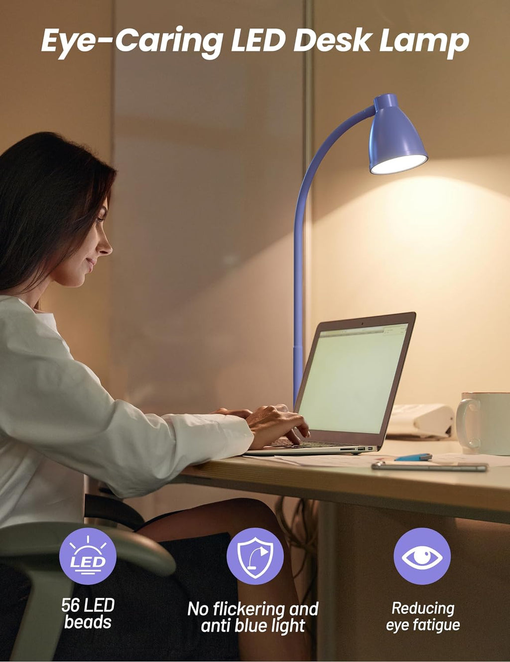 BOHON LED Desk Lamp with USB Charging Port, 3 Color Modes Fully Dimmable Reading Lamp, Auto Dimming Task Lamp, Flexible Neck Table Light…