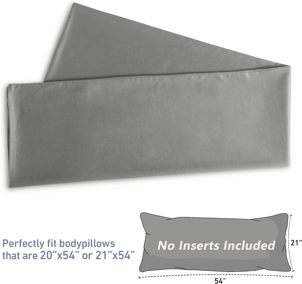 Leeden Body Pillow Cover, 100% Cotton 800 Thread Count 21 * 54 Breathable Long Pillow Protector Case w/No Zipper, Light Grey Cotton Grey