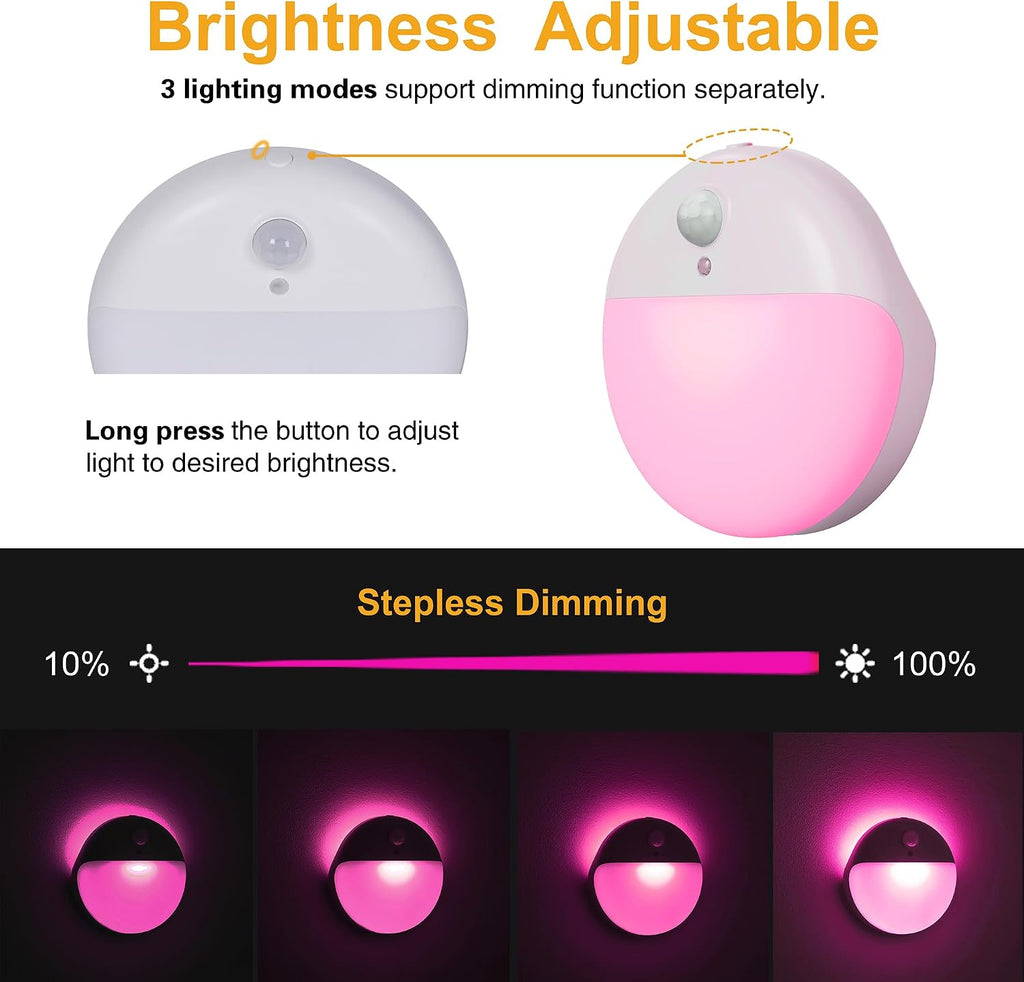 YUNLEX 2 Pack Pink Battery Night Light, Motion Activated Night Light, 2.6" Small Sticky Lights, 3 Light Modes, Dimmable Soft Glow for…