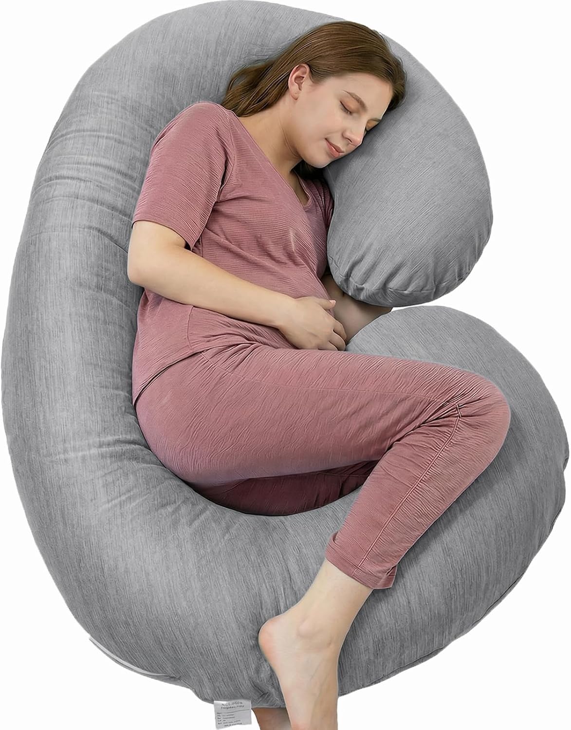 1 MIDDLE ONE Pregnancy Pillow, C Shaped Full Body Pillow for Maternity Support, Pregnant Women Sleeping Pillow with Cover (Cooling Grey)