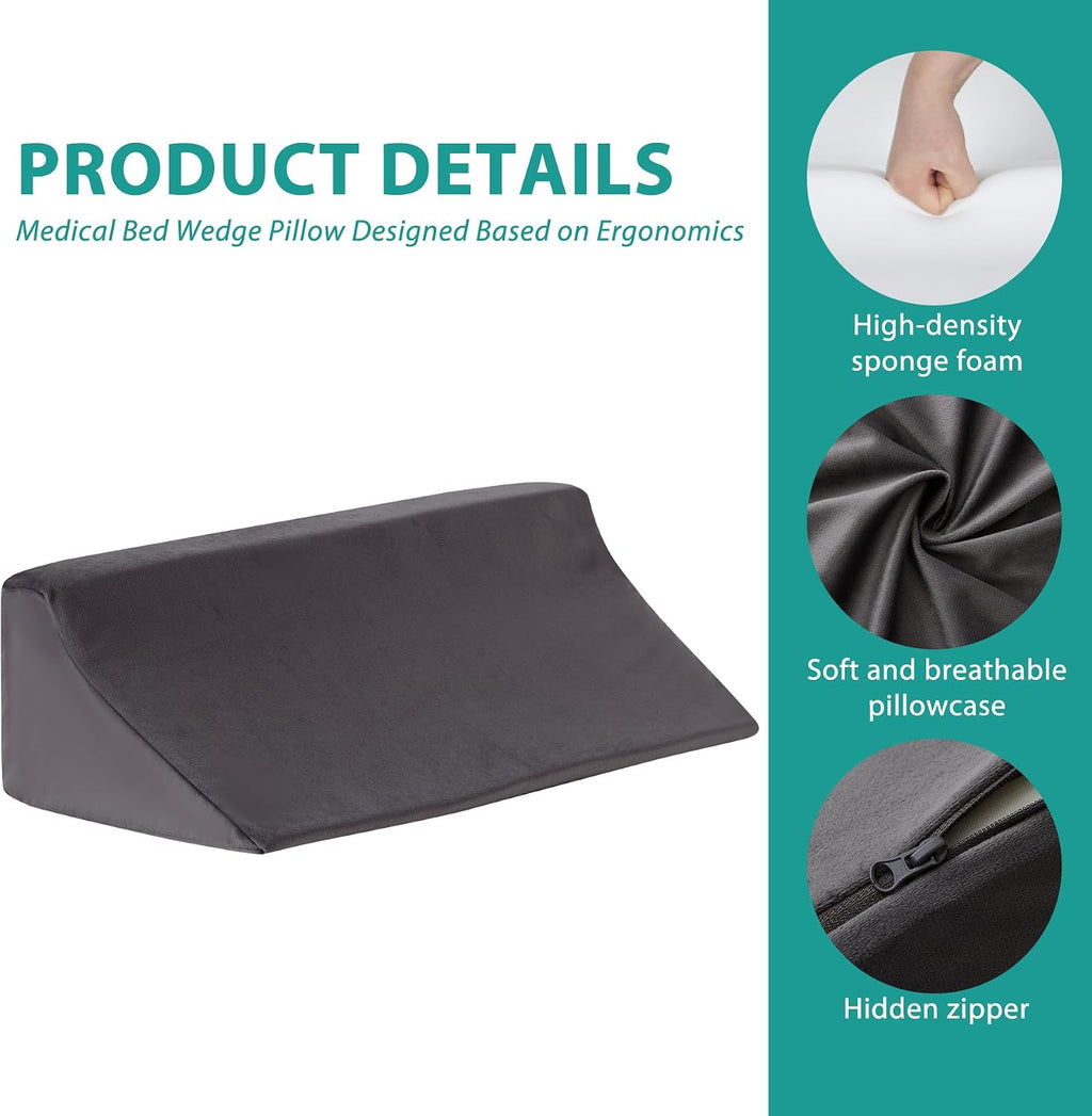 Bedluxe Wedge Pillow for Side Sleeping, Comfort Foam Back Pillow for Side Sleeper, Bed Wedges & Body Positioners for After Surgery, Pregnan…