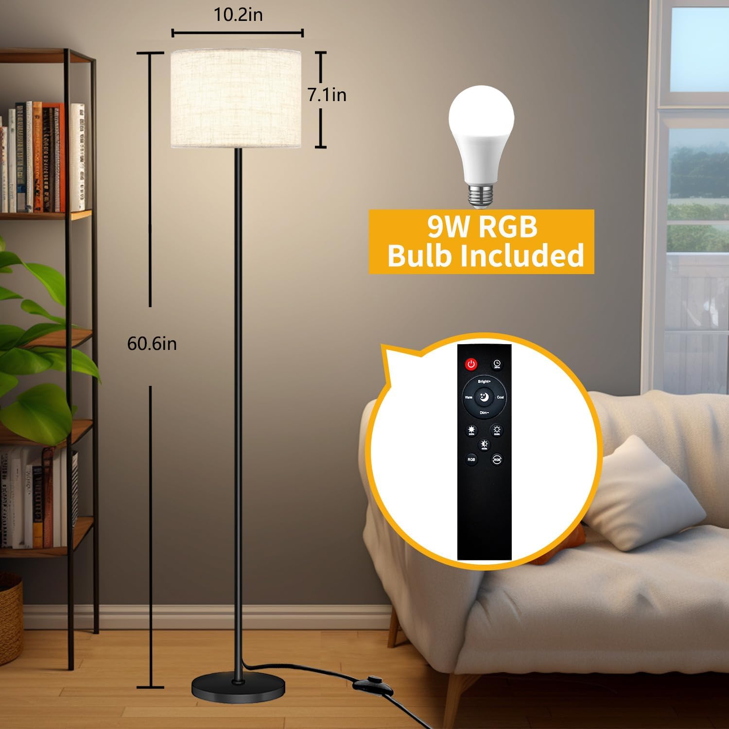 Qaubauyt Smart LED Floor Lamp with APP Control & RGB Colors - Dimmable Standing Lamp for Living Room, Bedroom, Gaming - Remote, Timer, 9W…