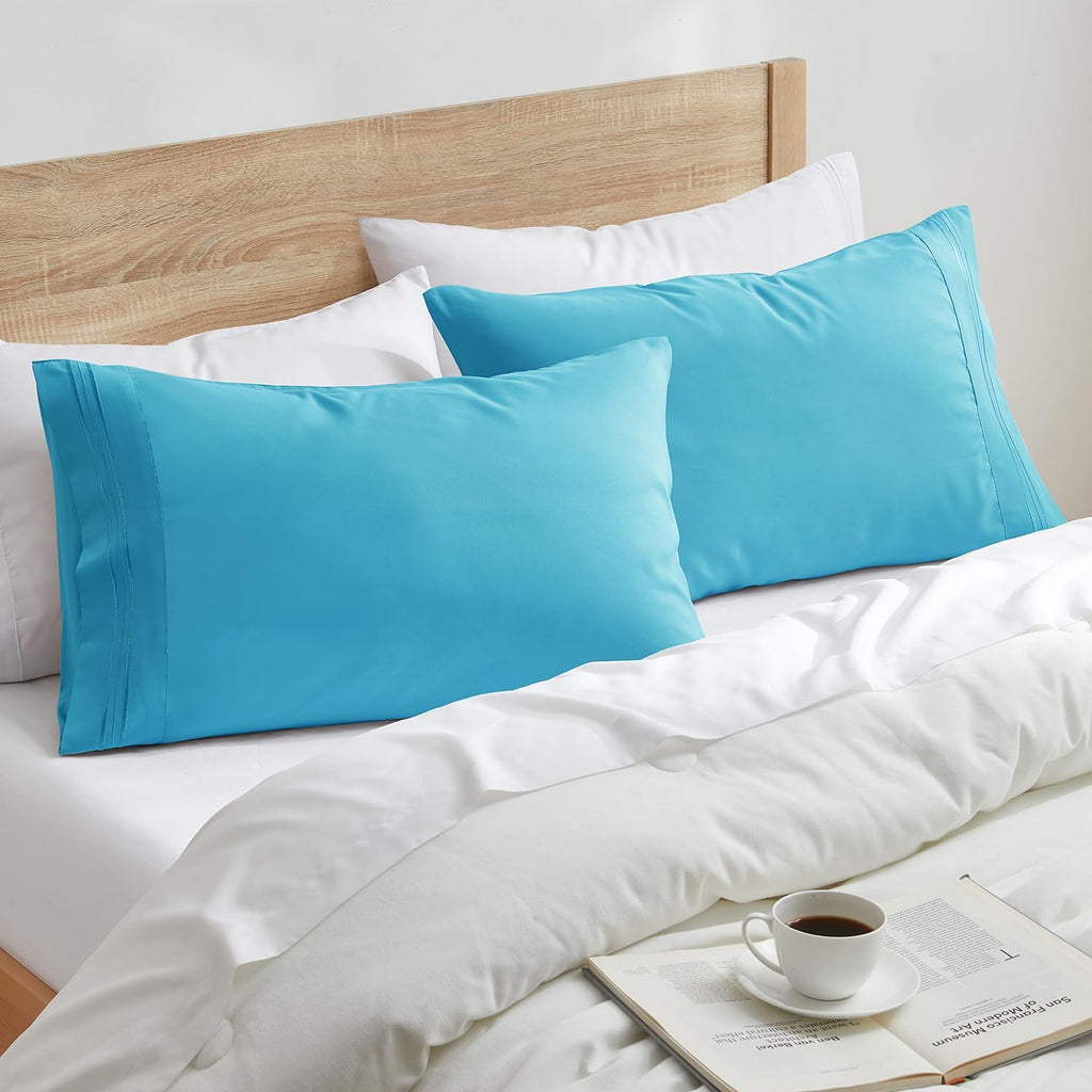 Nestl Beach Blue King Pillowcase Set of 2, 20x40 Inches, Soft Microfiber cotton Blue
