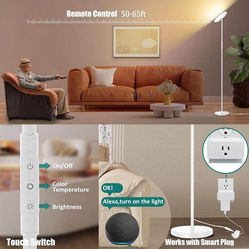 Mukuxin Floor Lamp, Upgraded 40W 4000LM Super Bright Torchiere LED Floor Lamps for Living Room, Stepless Dimmable Color Temperature 2700K-6…
