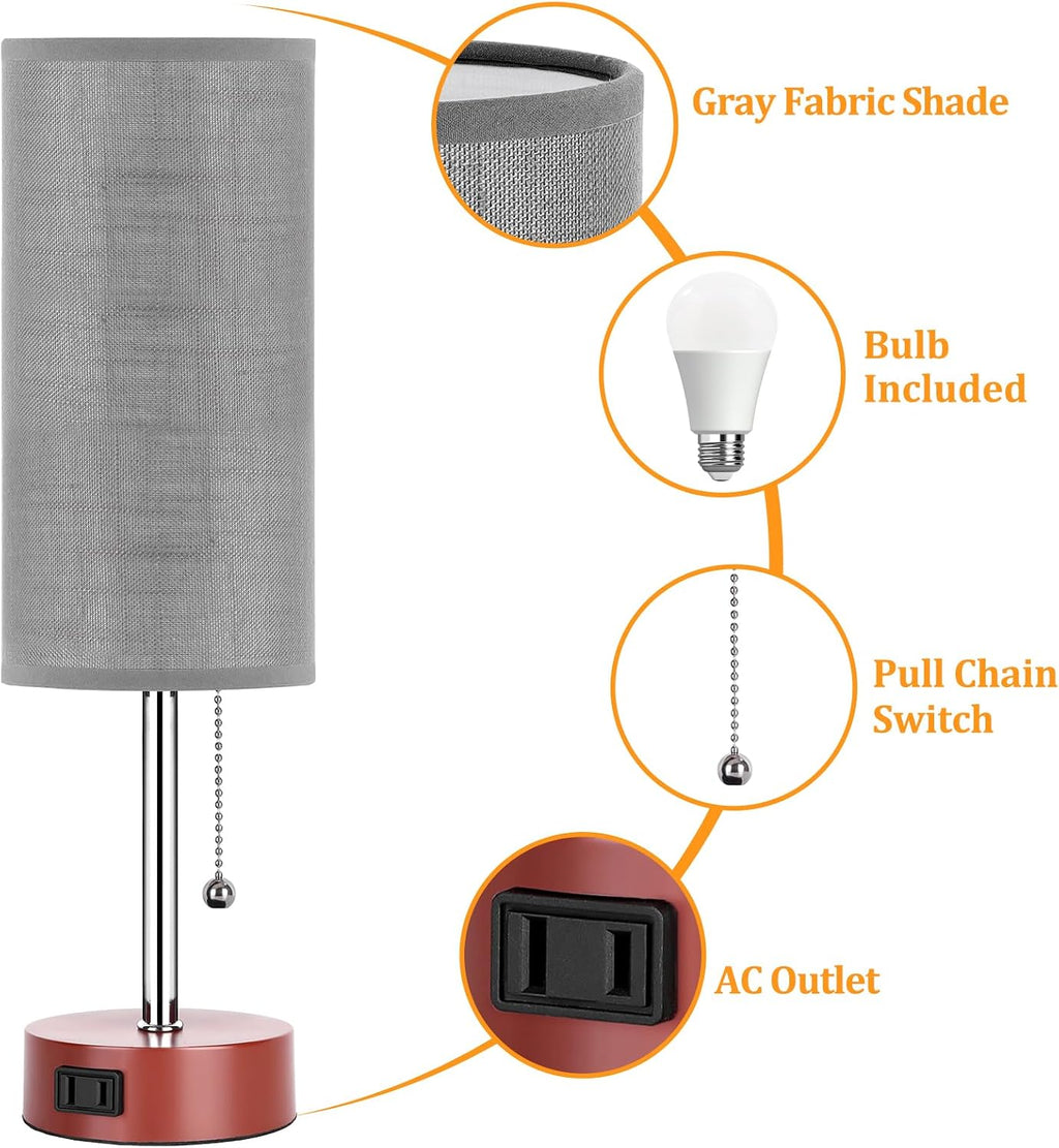 Dott Arts Table Lamp for Bedroom, 3-Color Bedside Lamps with Pull Chain, Bedroom Table Lamps for Nightstand, AC Outlet Small Lamp for…