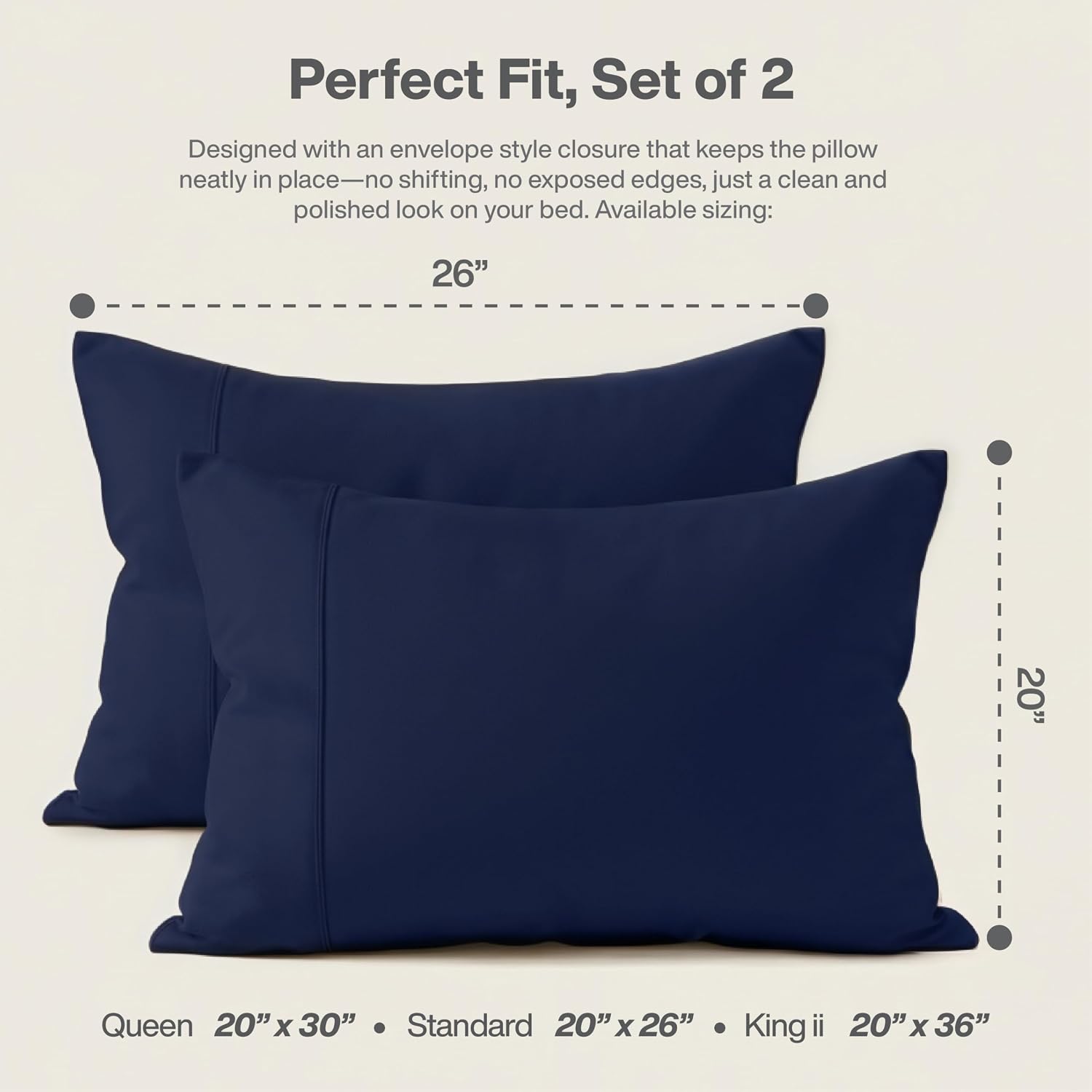 Queensbay Standard Pillow Cases Set of 2, Microfiber Cooling Pillowcases, Soft Breathable Envelope Closure Pillow Covers, Wrinkle Free Easy…