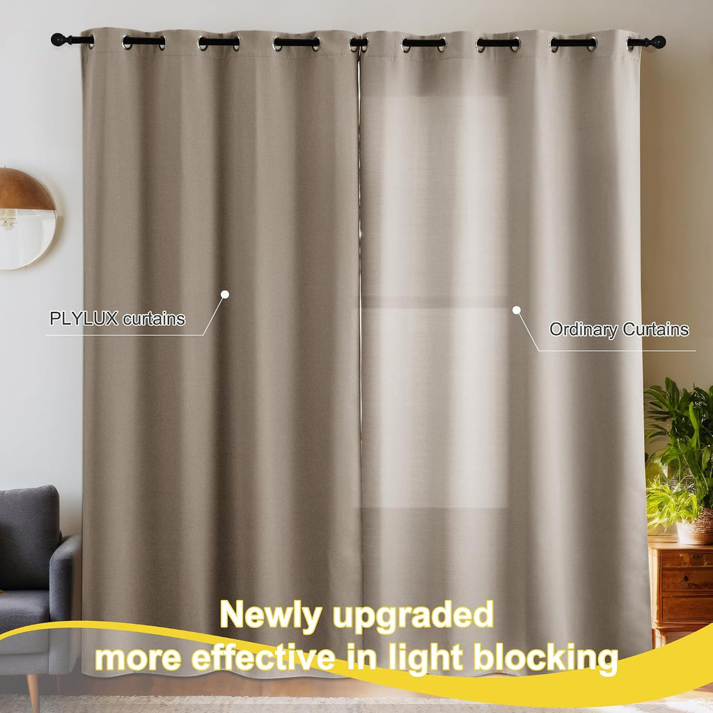 NICETOWN Grommet Plylux Blackout Curtains 95 Inches Long 2 Panels, Light Blocking Window Drapes for Living Room, Thermal Insulated, Noise…