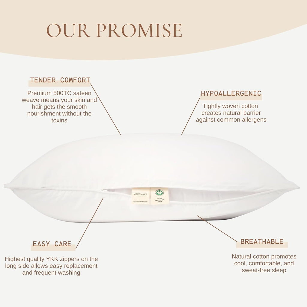 MakemakeOrganics Makemake Organics Organic Cotton Pillow Protector (Set of 2) GOTS Certified Organic Pillow Cases Zippered Breathable Barri…
