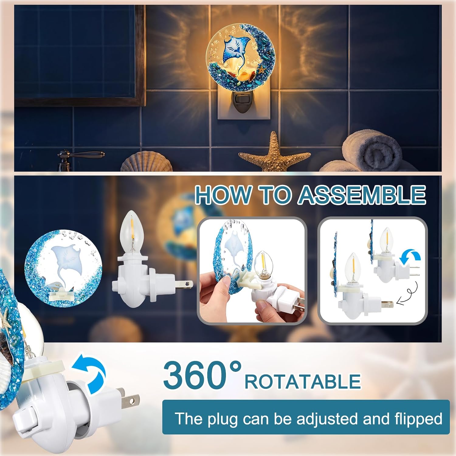 Hortsun Plug in Seashell Night Light Ocean Sea Animal Decorative Night Light Plug in Beach Lamps Vintage Ocean Lamps for Adult for Home…