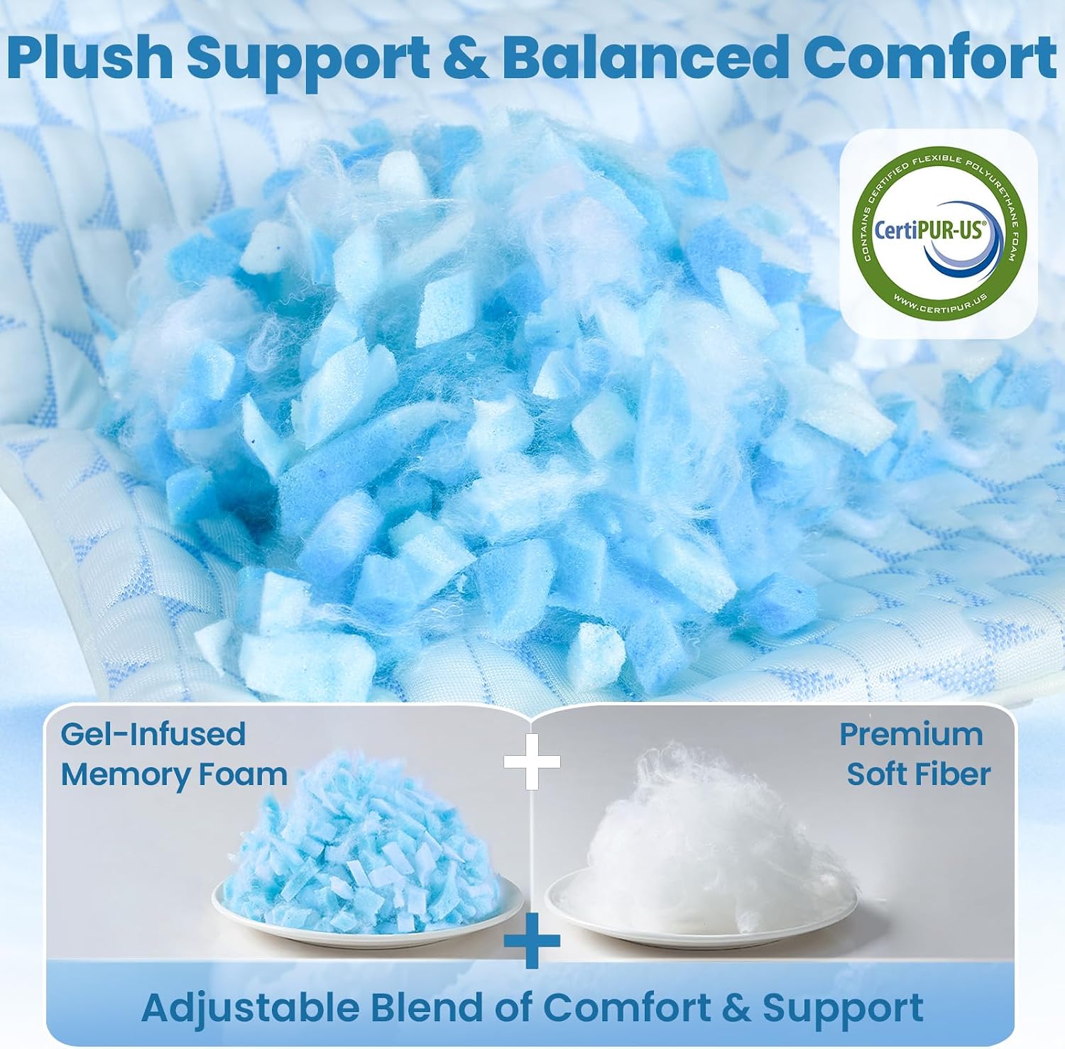 QUTOOL Firm Pillow Shredded Memory Foam, Cooling Pillow for Hot Sleeper, Adjustable Bed Pillow for Side Back Stomach Sleepers, Washable…