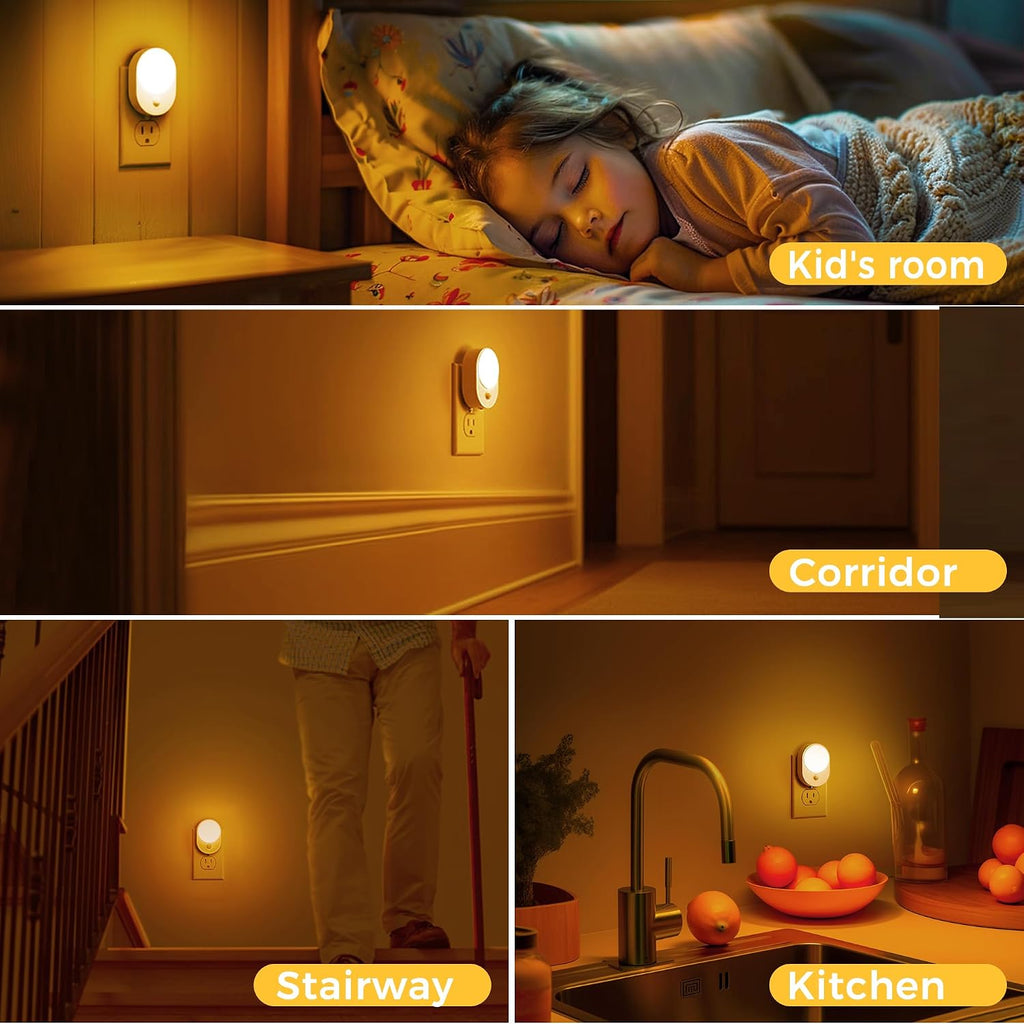 L LOHAS LED Plug in Night Light with Motion Sensor and Dusk to Dawn Sensor,[4-Pack] Night Lights Plug into Wall,2000K Amber…