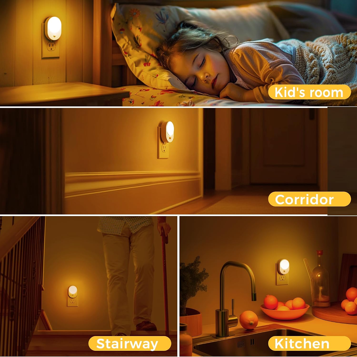 L LOHAS LED Plug in Night Light with Motion Sensor and Dusk to Dawn Sensor,[4-Pack] Night Lights Plug into Wall,2000K Amber…