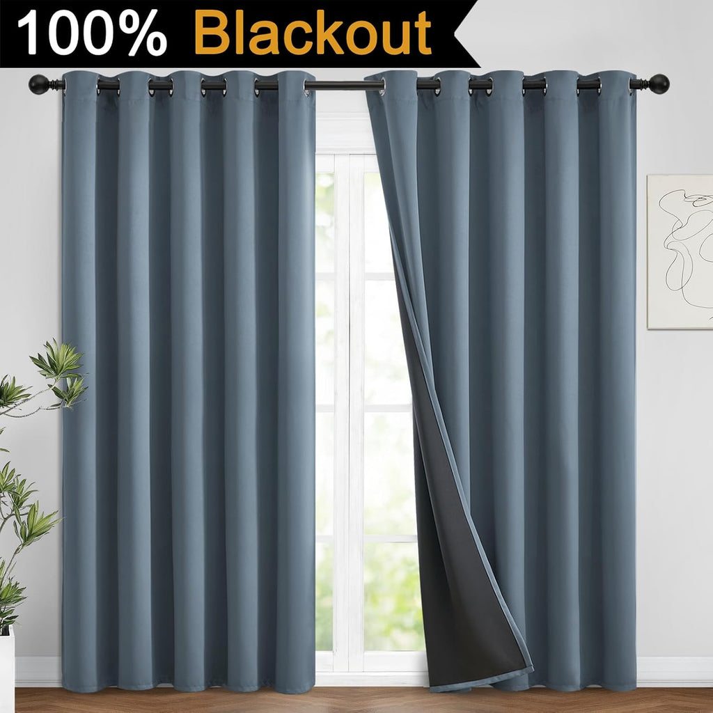 Yakamok 100% Blackout Lined Panels, Room Darkening Thermal Insulated Blackout Curtains for Bedroom, Heat Blocking Drapes for Living Room(62…