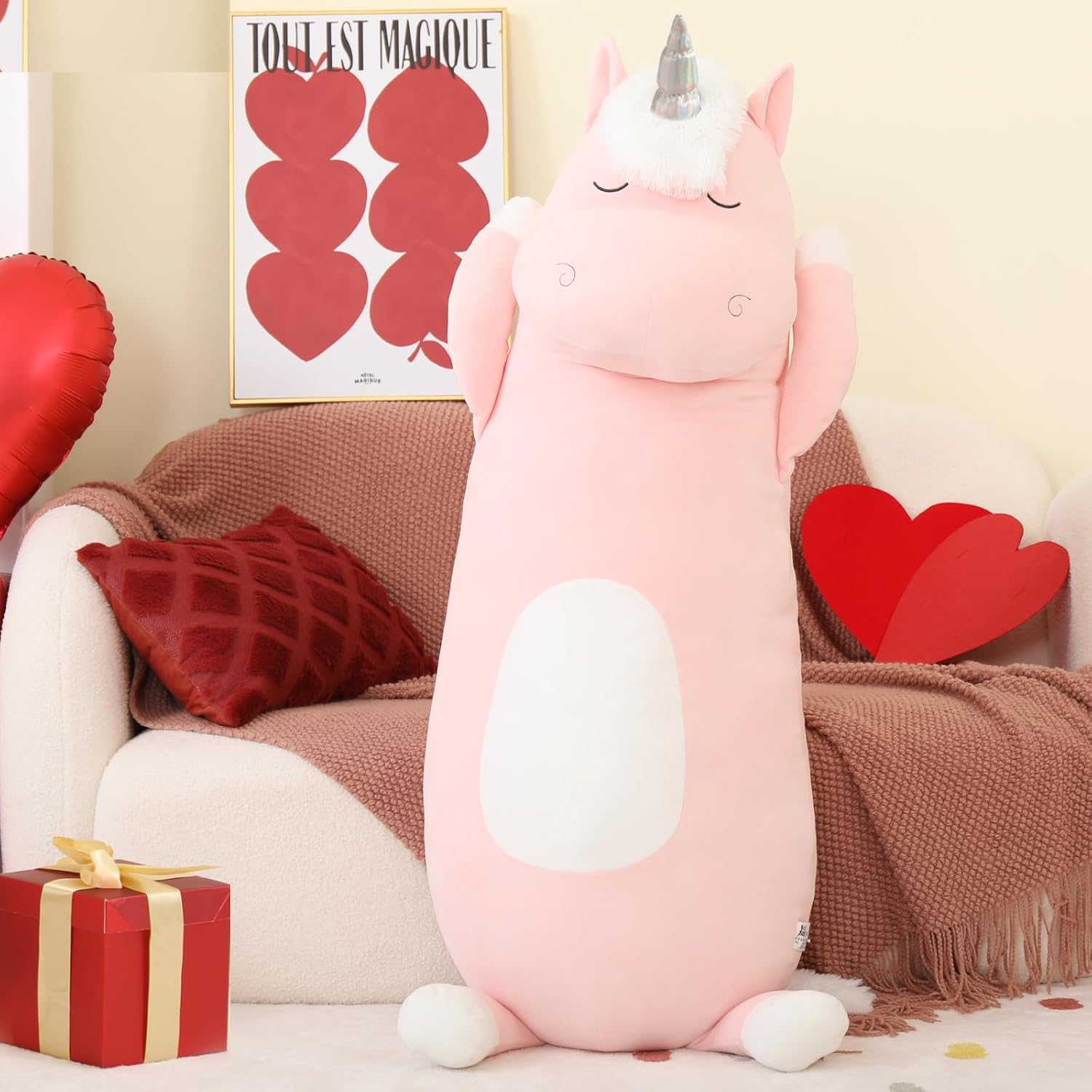 MorisMos Giant Plush Unicorn Body Pillow for Girl Boy, 4Ft Long, 51'' Large Stuffed Unicorn Pillow Plush Toy, Jumbo Pink Stuffed Animal…