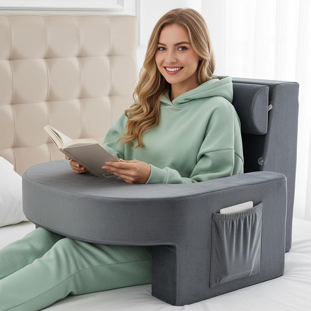 RSN RSN Reading Pillow Set for Bed Sitting, 3 Piece Gaming Pillow-Ergonomic Back/Neck Support with Arms & Pockets, Bed Desk for Adul…