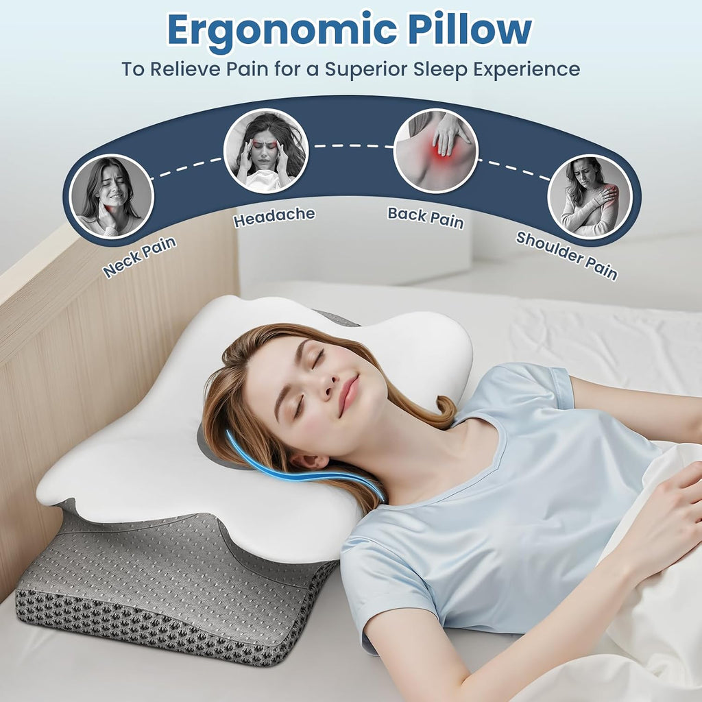 TranquilZone Cervical Neck Pillow for Sleeping – Memory Foam Bed Pillow for Neck Support, Orthopedic Contour for Side & Back Sleeper…