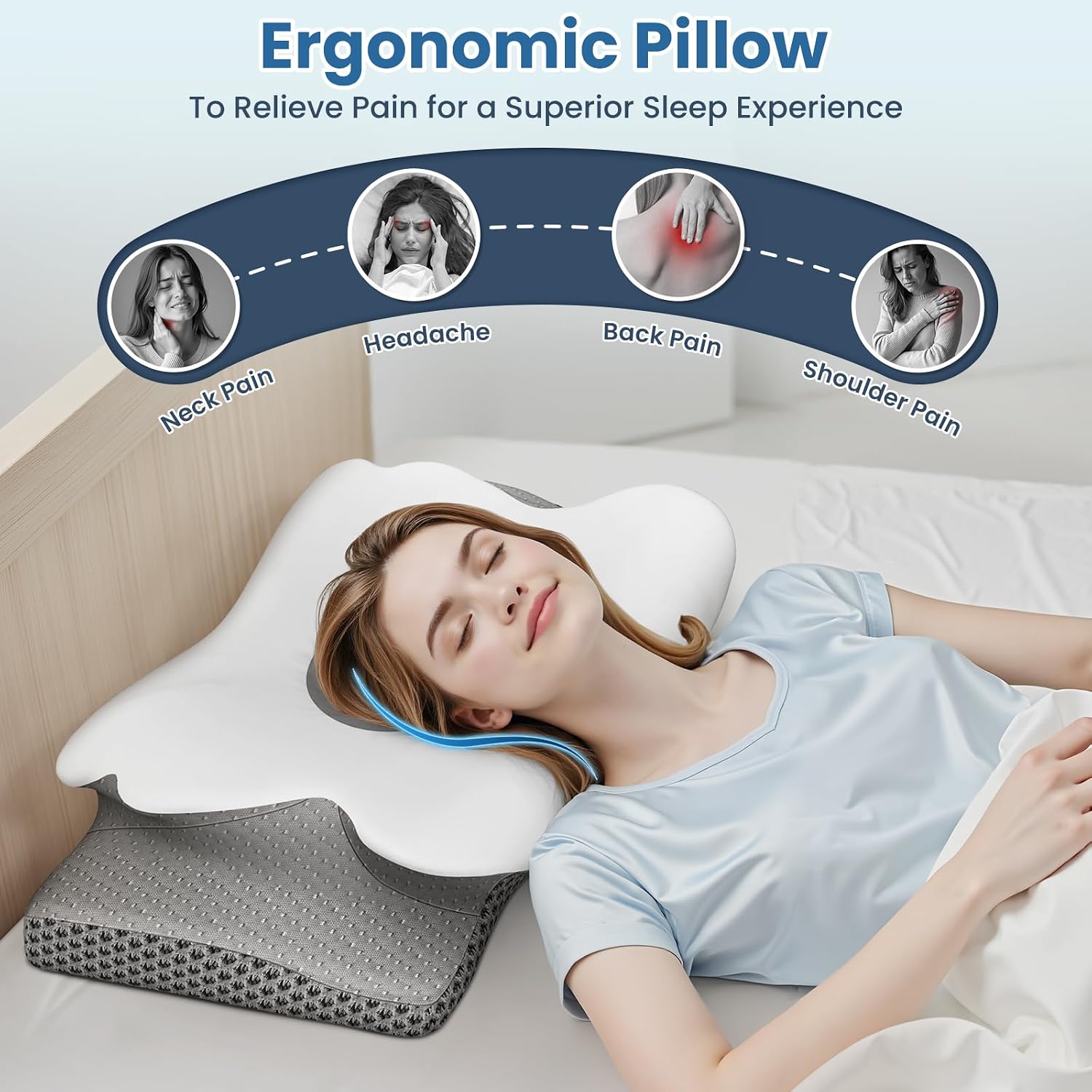 TranquilZone Cervical Neck Pillow for Sleeping – Memory Foam Bed Pillow for Neck Support, Orthopedic Contour for Side & Back Sleeper…