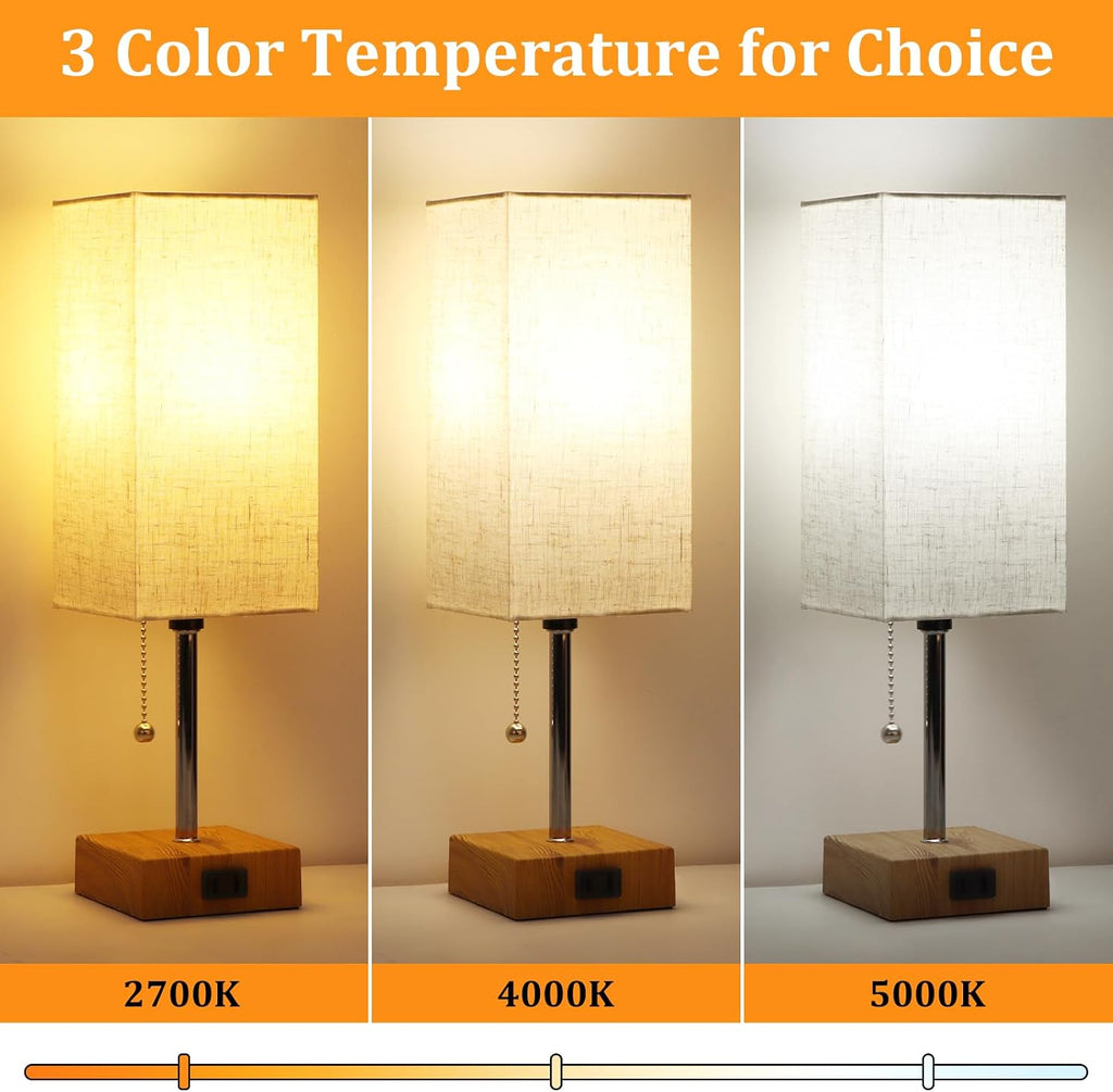 Table Lamp for Bedroom set of 2,3-Color Bedside Lamps with Pull Chain Table Lamps for Nightstand with AC Outlets, Small Night Light Lamps…
