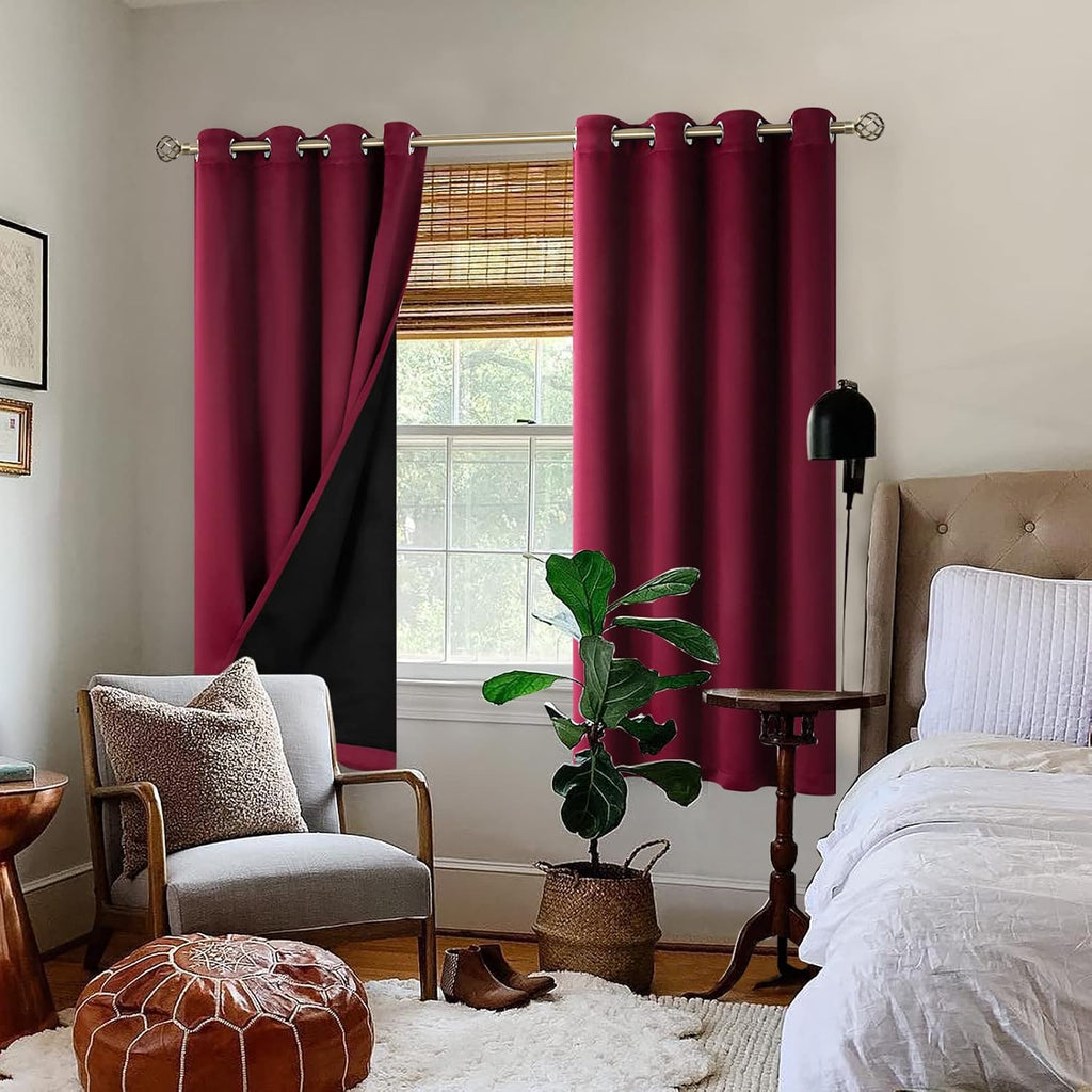 BGment Thermal Insulated 100% Blackout Curtains for Bedroom with Black Liner, Double Layer Full Room Darkening Noise Reducing Grommet Curta…