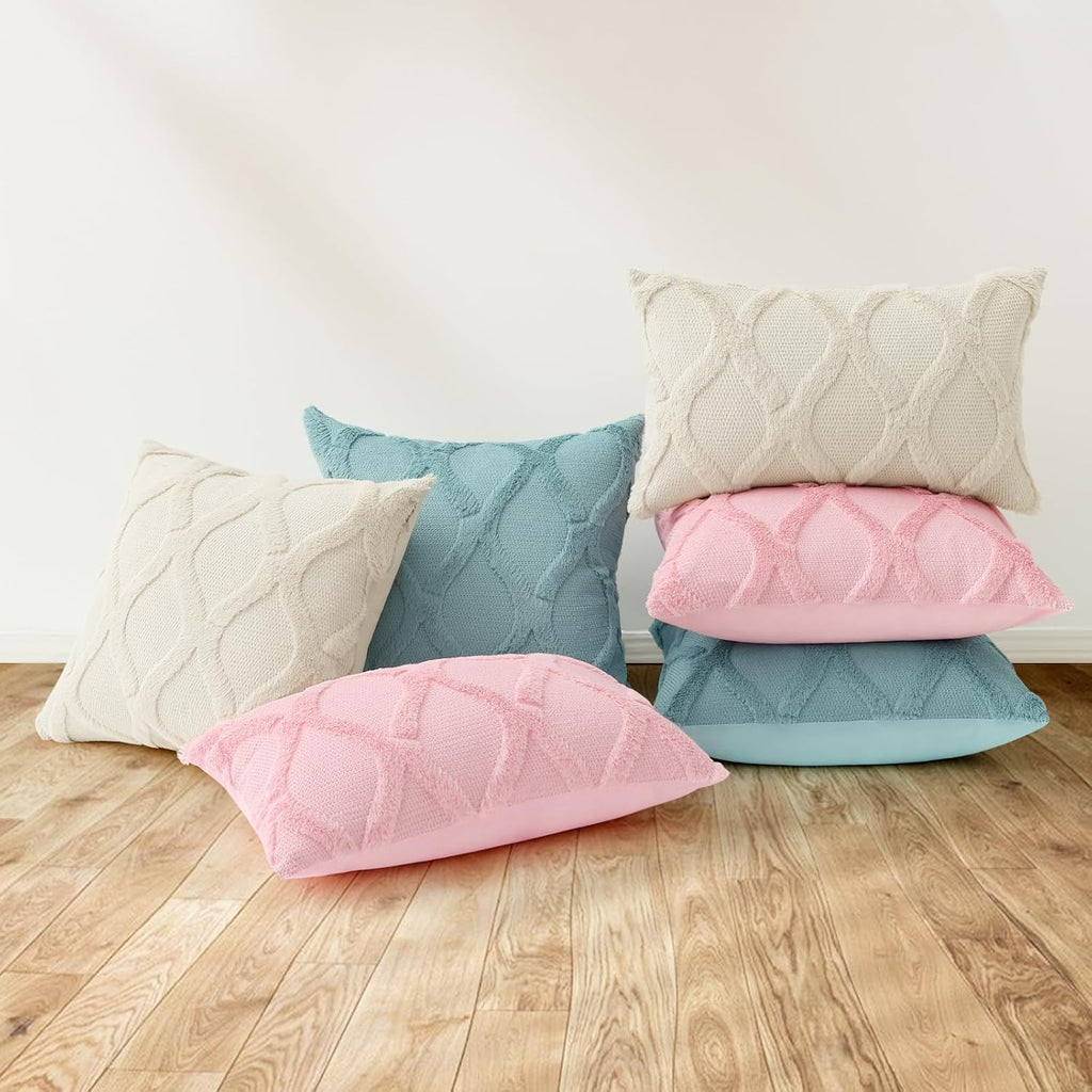 decorUhome Summer Throw Pillow Covers 18x18 Inch Set of 2, Soft Plush Faux Fur Wool Light Pink Accent Couch Pillow Covers for Modern Farmho…