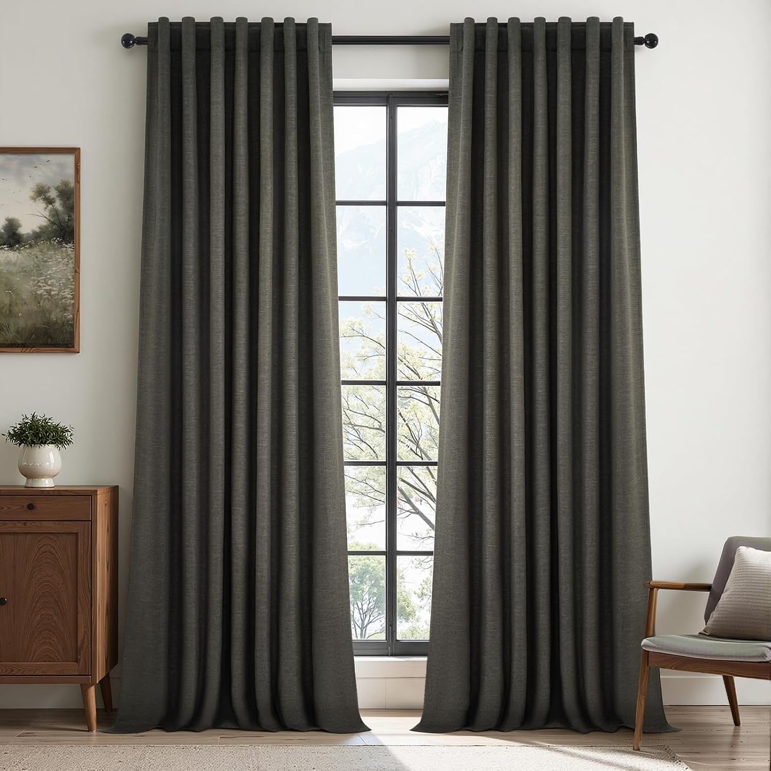 Topfinel Extra Long Grey Linen Blackout Curtains 120 inches Long Thermal Insulated Energy Efficient Window Treatments for Bedroom Living Ro…