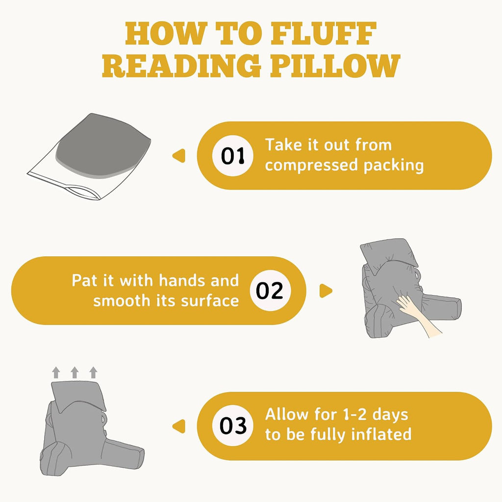 Unisakey Portable Reading Pillows with Headrest for Bed Sitting Up(Yellow Oeko-Tex), Velvet Back Pillow with Arms & Pockets for Adults…