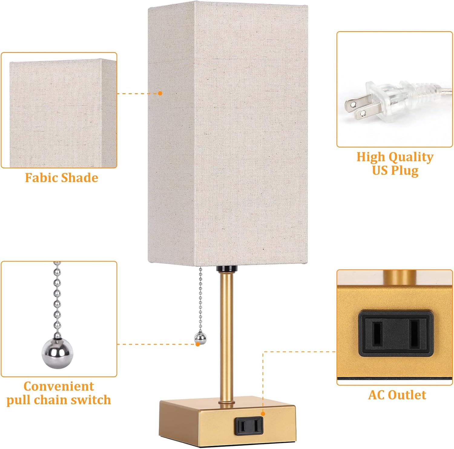Table Lamp for Bedroom set of 2,3-Color Bedside Lamps with Pull Chain Table Lamps for Nightstand with AC Outlets, Small Night Light Lamps…