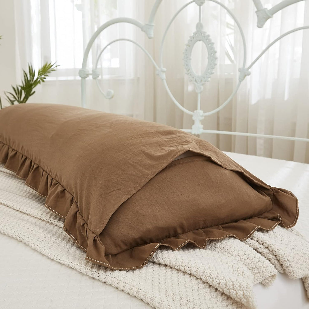 Merryword Brown Body Pillow Cover 20x54inches Long Pillowcase Ruffled Pillowcases Shabby Chic Ruffled Fringe Decor Body Ruffled Pillow Sham…