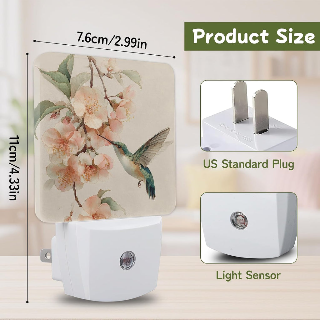 Hummingbird Cherry Blossom Night Lights Plug into Wall, Night Light for Bedroom Bathroom Hallway Kitchen, Auto Dusk to Dawn Sensor…