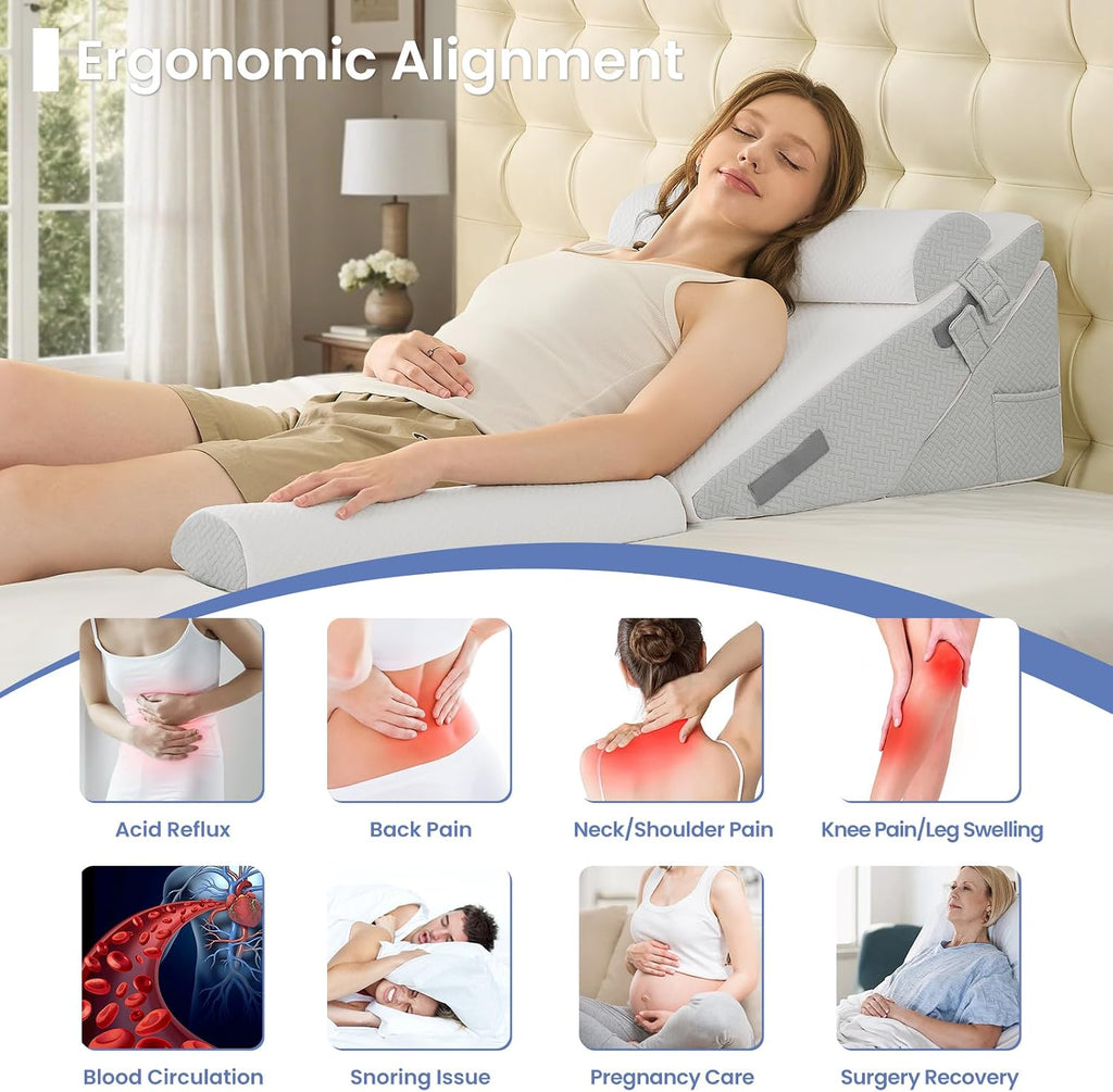 Sasttie Wedge Pillow Set for After Surgery, 3PCS Adjustable Bed Wedge Pillow Headboard with Memory Foam Neck Cushion – for Acid Reflux, Sle…